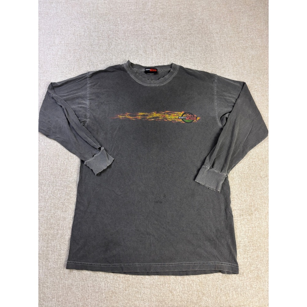 Vintage ESPN Zone Long Sleeve T-Shirt Mens Medium Faded Gray Distressed USA Made